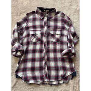 Kut From The Kloth Women's Boylen Relaxed Snap-Down Shirt‎ Red Size Xs
